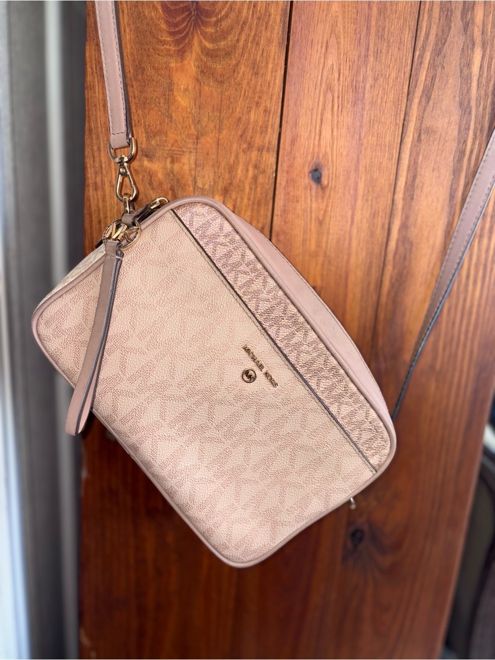 Michael Kors Pink Beige Signature Crossbody Bag